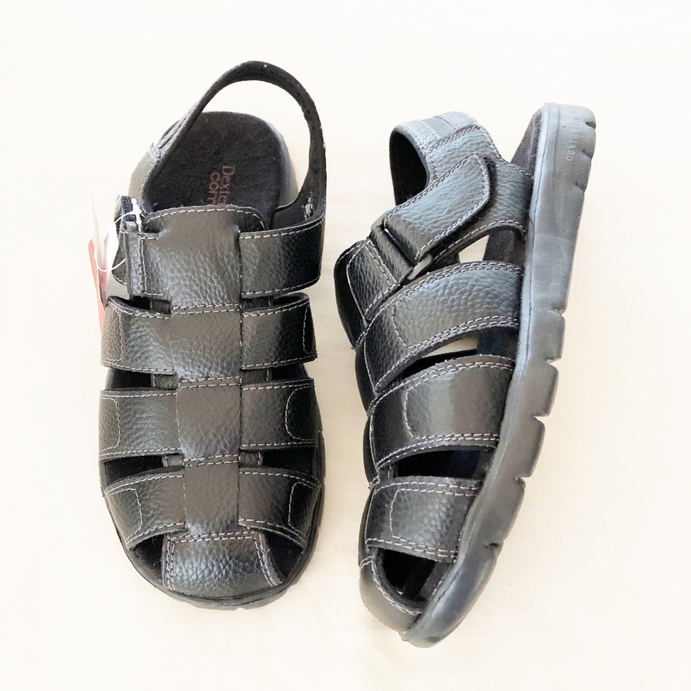 Sandals mens new size 10M man made materials black Dexter Comfort velcro closure